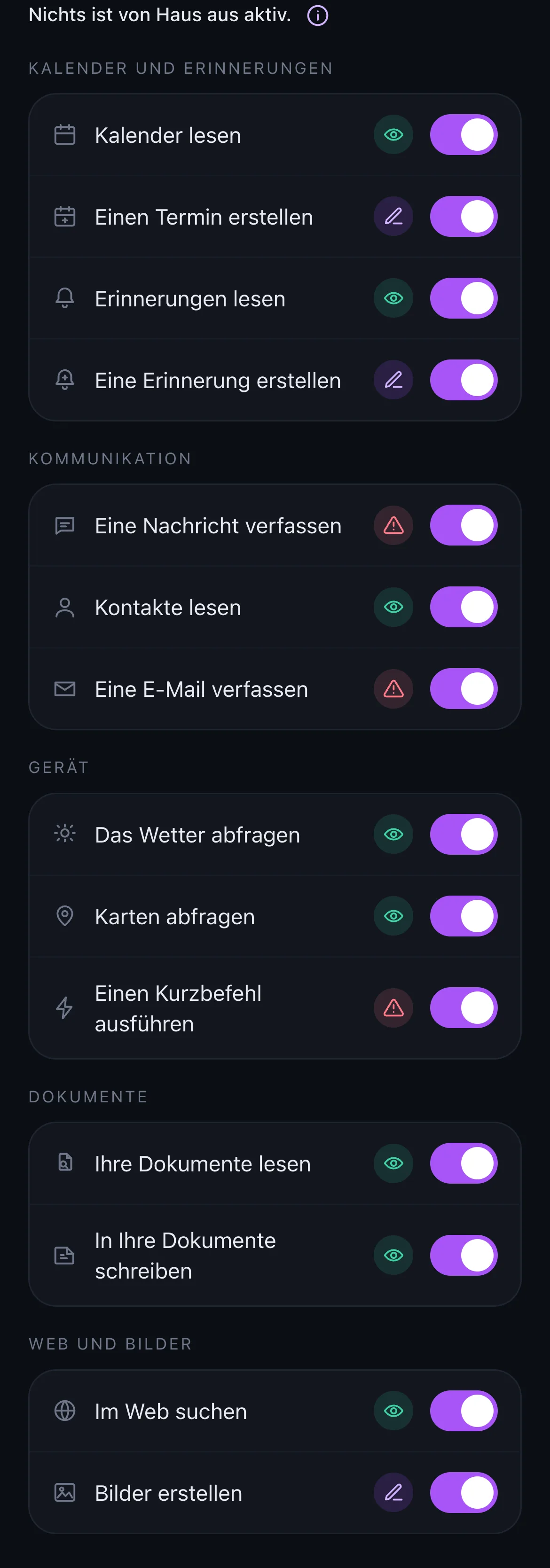 Liste der auf dem iPhone freigebbaren Fähigkeiten