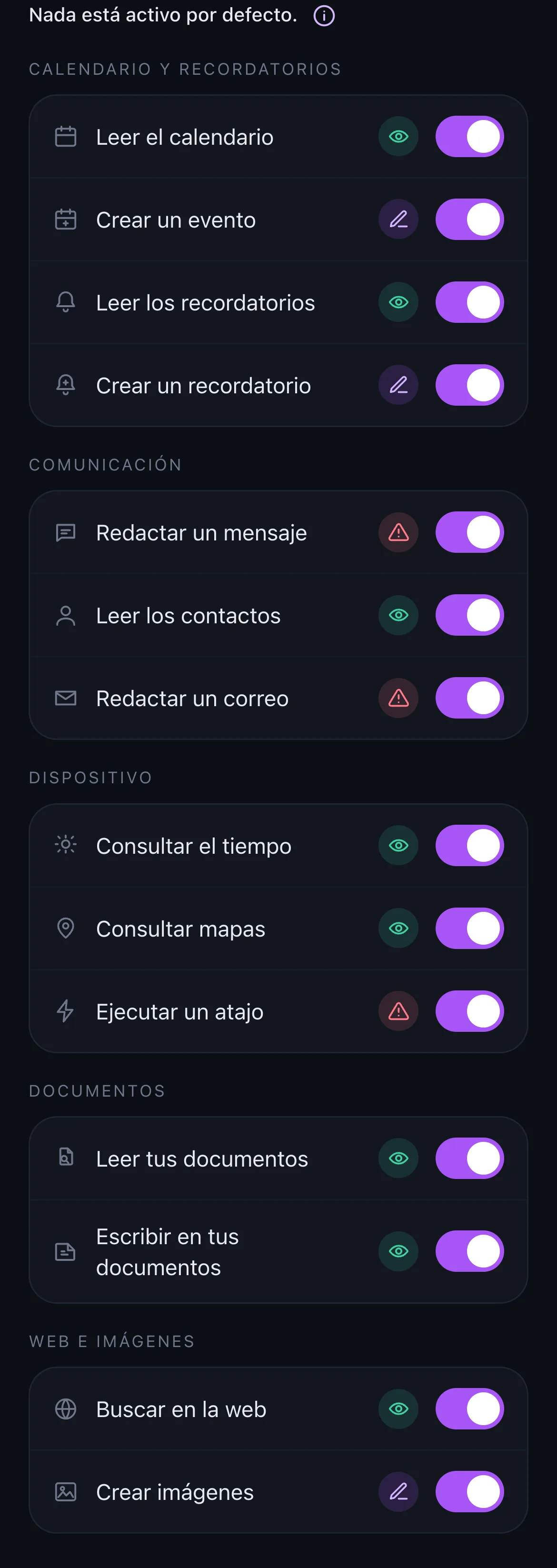 Lista de capacidades autorizables en el iPhone