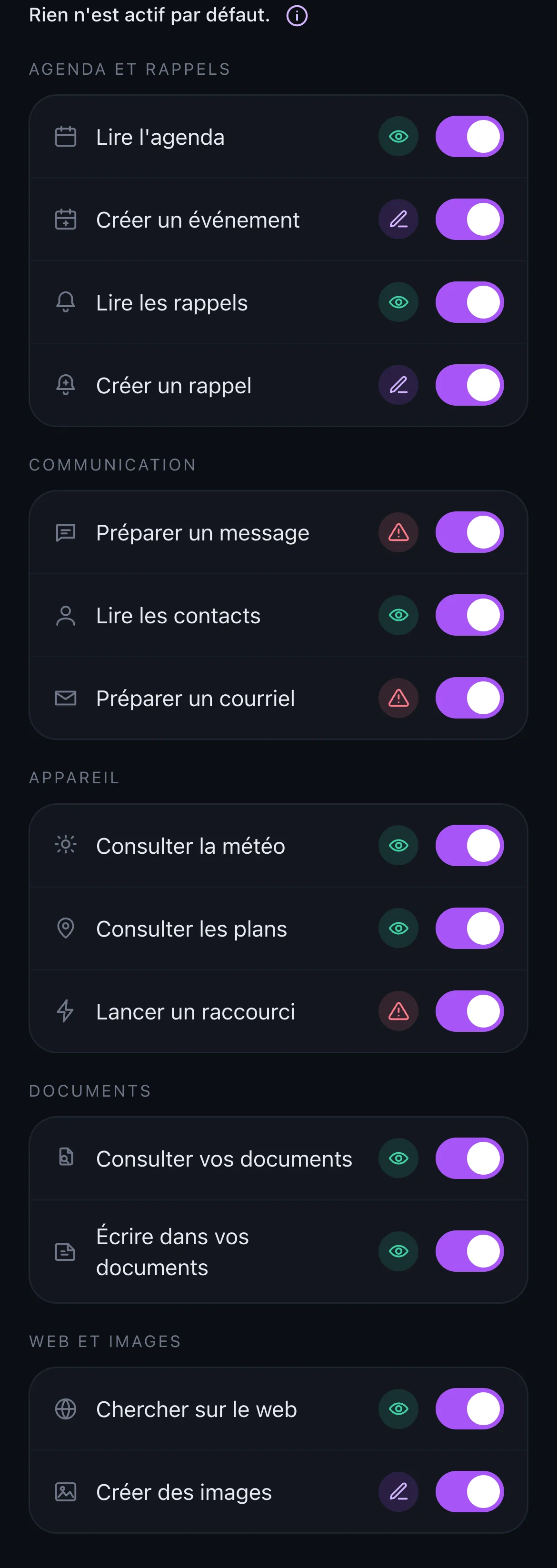 Liste des capacités autorisables sur l'iPhone