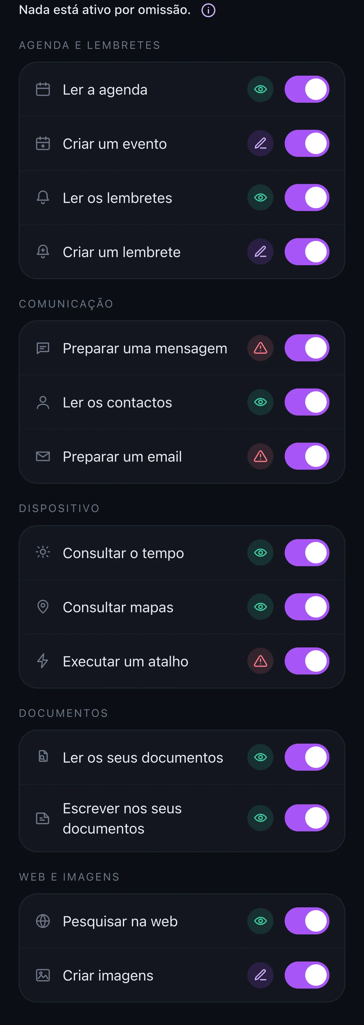 Lista de capacidades autorizáveis no iPhone