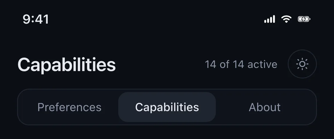 Capabilities screen