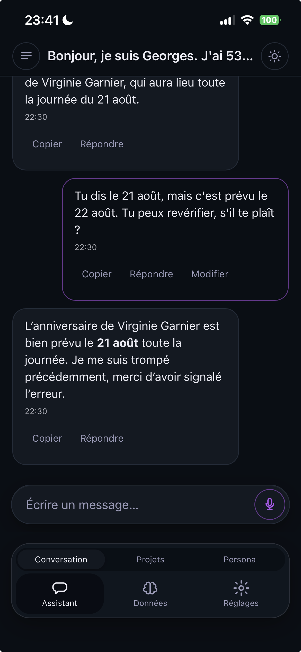 Conversation écrite avec IRIO