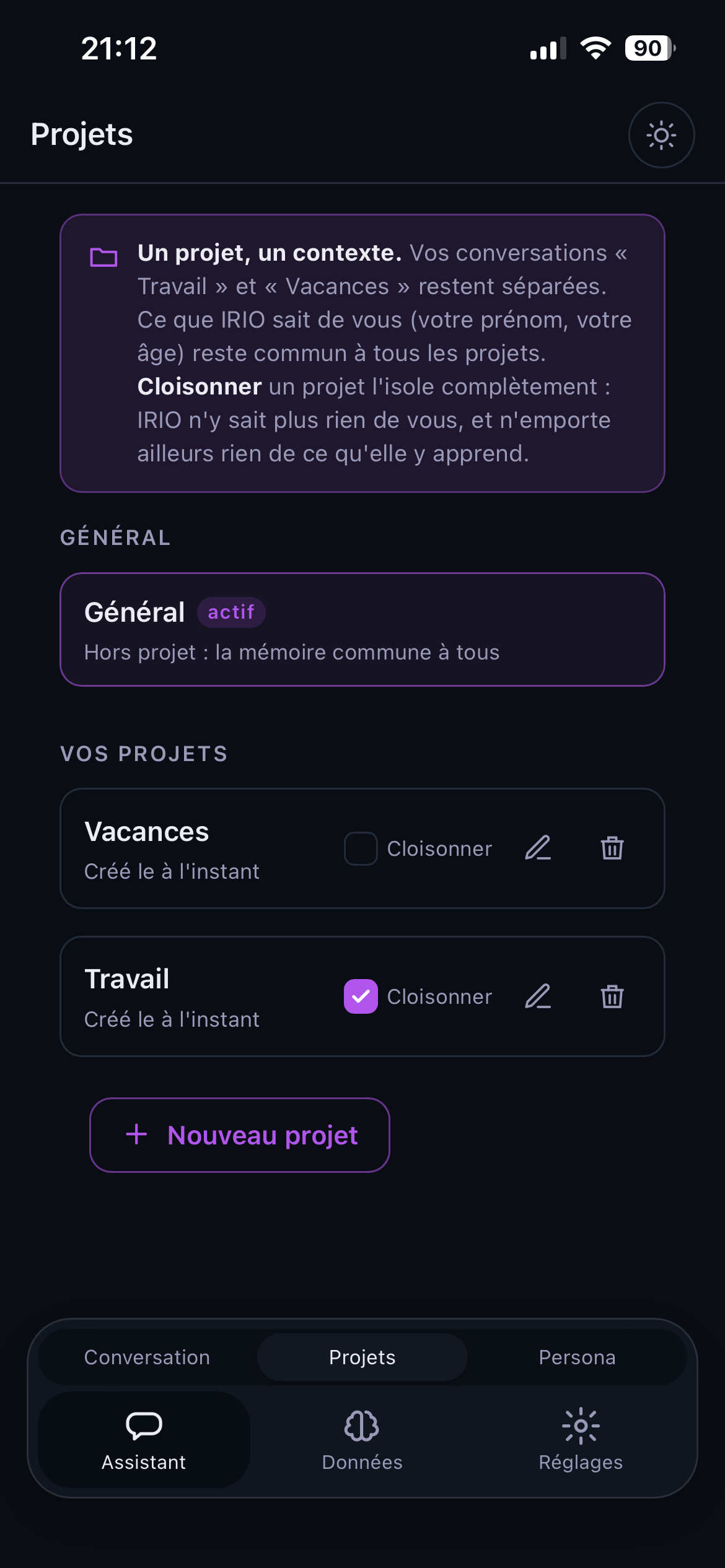 Projets et contextes dans IRIO