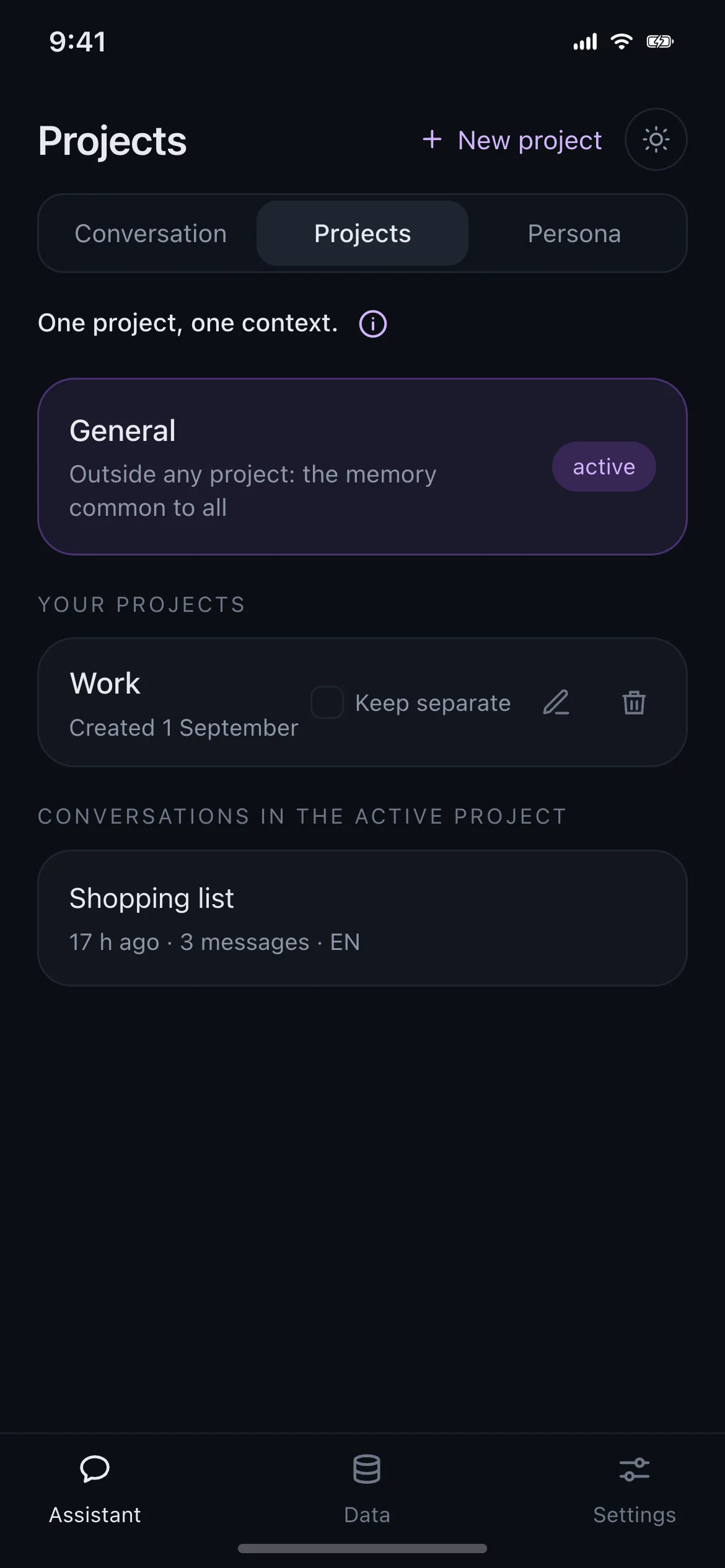 Projects and contexts in IRIO
