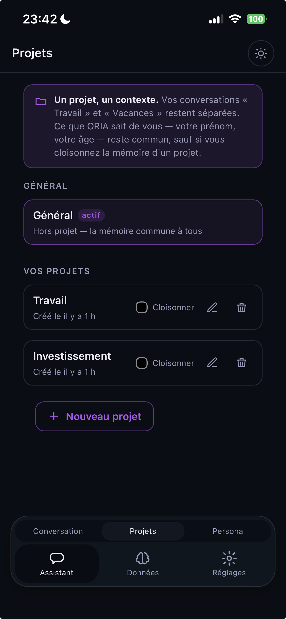 Projets et contextes dans IRIO